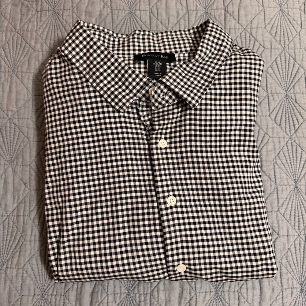 Porter + Ash Men's Black and White Checkered Button Down Shirt Sz XL